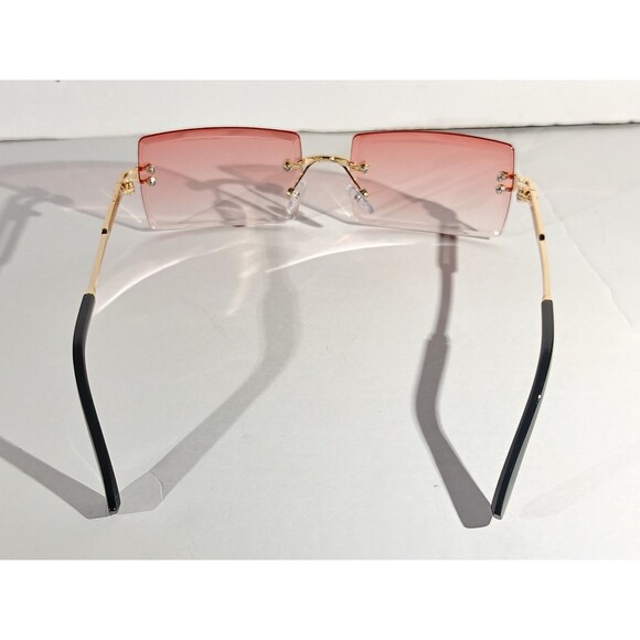 Rimless Square Sunglasses Pink Tint Unisex Metal Frame - Picture 6 of 8